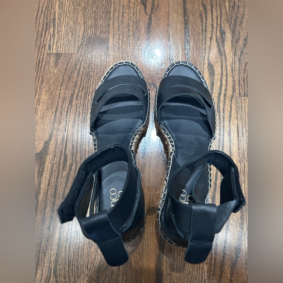 New Franco Sarto Women's Callia Espadrille Wedge Sandal Size 11 Black Leather - Picture 5 of 7